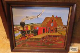 Von Fromknecht oil on canvas locomotive painting glued to board