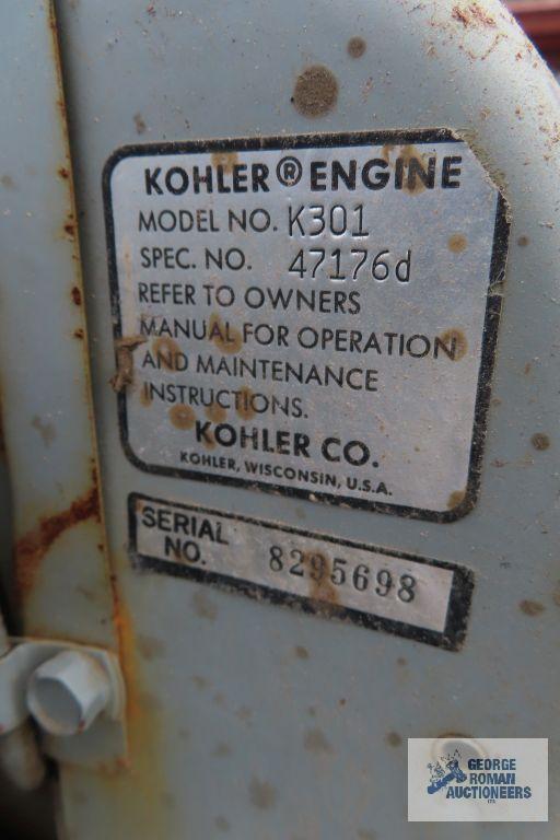 Heavy duty gas air compressor mounted on heavy duty trailer. Kohler engine