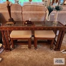 Decorative sofa table with two rolling stools. Matches this one and that one.
