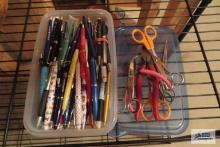 Large numbers of pens and crafting scissors