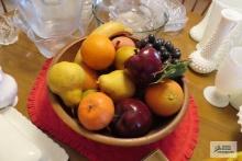 Wood bowl with artificial fruit