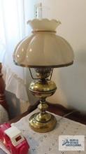 Brass lamp with glass shade
