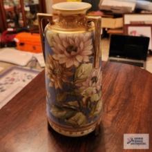 Nippon hand painted vase with gold handles