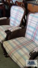 Pair of plaid armchairs with cherry frames