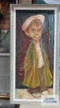 Oil painting on canvas of boy with hat. Frame measures 14-1/2 in. by 17 in.