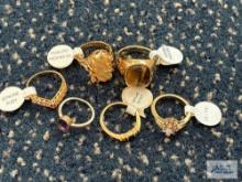 Costume jewelry gold colored gemstone rings