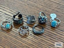 Costume jewelry silver colored tourquoise gemstone rings