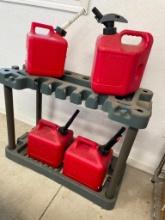 gas cans and shelf