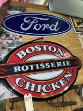 Hanging Ford Sign (Wooden) and Hanging Boston Chicken Sign (Plastic)