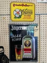 Tin Cerveza Pacifico Beer Sign w/ Tin Jagermeister Sign