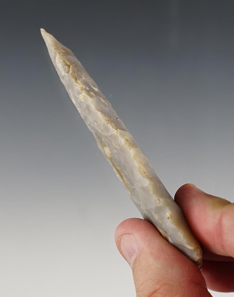 3 5/8" Archaic Knife made from Flint Ridge Flint. Found in Medina Co., Ohio.
