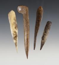 Group of four assorted bone artifactsfound by the late Norma Berg of Ellensburg Washington.