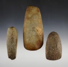 Set of 3 Hardstone Tools including a Celt from Marion Co., Ohio, a Chisel and an Adze.