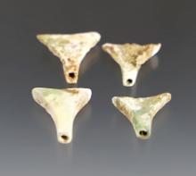 4 Shell Triangle Beads - well patinated. Recovered at the Dann Site in Lima, Monroe Co., NY.