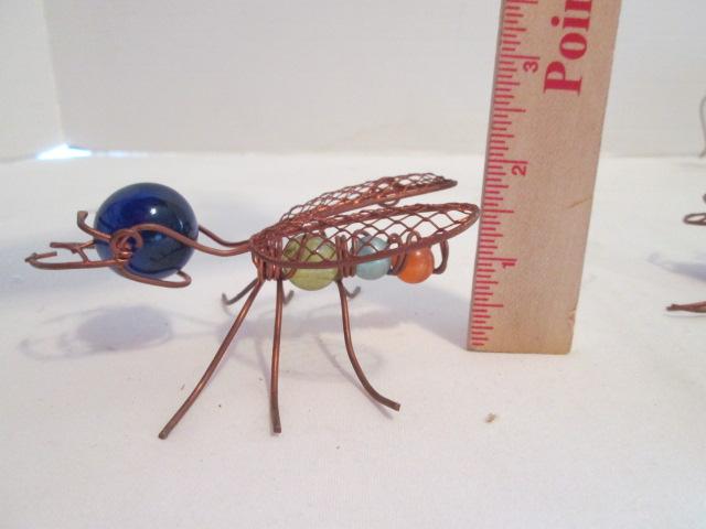 Copper and Colored Marble Wire Art Flamingos and Bugs