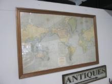 Framed Rand McNally "Cosmopolitan Series" World Map