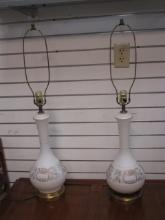 Pair of Midcentury Satin Glass Jeanie Bottle Lamps