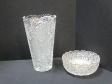 Cut Glass Bowl (8 x 3), Vase (7 x 12)