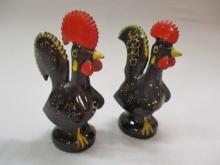 Vintage Ceramic Rooster & Hen Redware Japan Salt & Pepper Shakers 6"