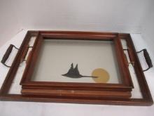 Midcentury Flying Goose Silhouette Serving Tray and Two Tray Table Trays