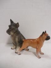 Vintage Porcelain Boxer and Schnauzer Dog Figurines
