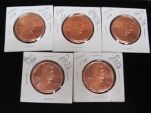 Lot of (5) 1 Troy Oz. Copper Rounds