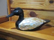 Black Lacquer Duck Decoy with Mother of Pearl Shell Wing Feathers