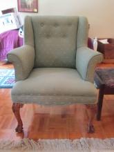 Tufted Back Upholstered Armchair with Carved Ball and Claw Feet