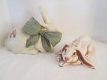 Handpainted Paper Mache Rabbit and Sculpted Resin Lop-Eared Rabbit
