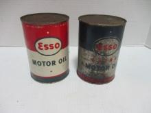 Two Old Esso Motor Oil Quart Cans