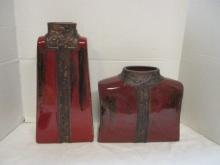 2 Decorative Glazed Pottery Vases