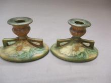 Vintage Roseville Pottery 4" Dahlrose Candle Holders