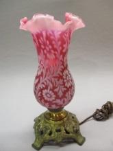 Fenton Cranberry Opalescent Daisy & Fern Lamp 11"