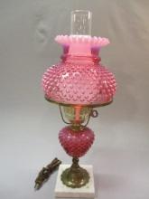 Vintage Fenton Cranberry Opalescent Hobnail Lamp 19 1/2"