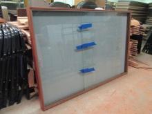 Wood Framed Message Center/Bulletin Board with Sliding Glass Doors