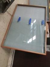 Wood Framed Message Center/Bulletin Board with Sliding Glass Doors