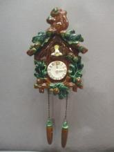 Vintage Ceramic Cuckoo Clock w/Weights Wall Pocket 7"w X 11"h