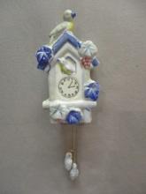 Vintage Ceramic Cuckoo Clock w/Weights Wall Pocket Made in Japan 3"w X 6"h