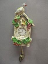 Ceramic Wall Clock w/Weights Vintage Wall Pocket  4"w X 8"h Made in Japan