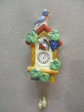 Ceramic Wall Clock w/Weights Vintage Wall Pocket 4"w X 8"h Made in Japan