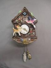 Vintage Ceramic Cuckoo Clock w/Weights Wall Pocket - Has Hairline Crack 5 1/2"w X 8"