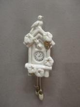 White Ceramic Vintage Cuckoo Clock Wall Pocket Made in Japan 3"w X 6 1/2"h