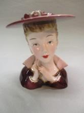 5" Lefton Lady Head Vase #70565 - Has Chip on Hat