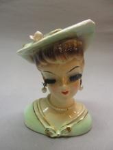 5 1/2" Vintage Lady Head Vase Made in Japan - Hat Has Crack