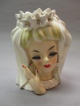6" Rare Bride Vintage Lady Head Vase  Made in Japan