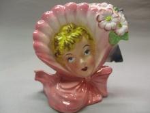 6" Lipper & Mann "Bonnets & Bows Vintage Lady Head Vase Made in Japan