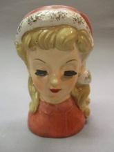 6" Vintage Christmas Lady Head Vase Made in Japan