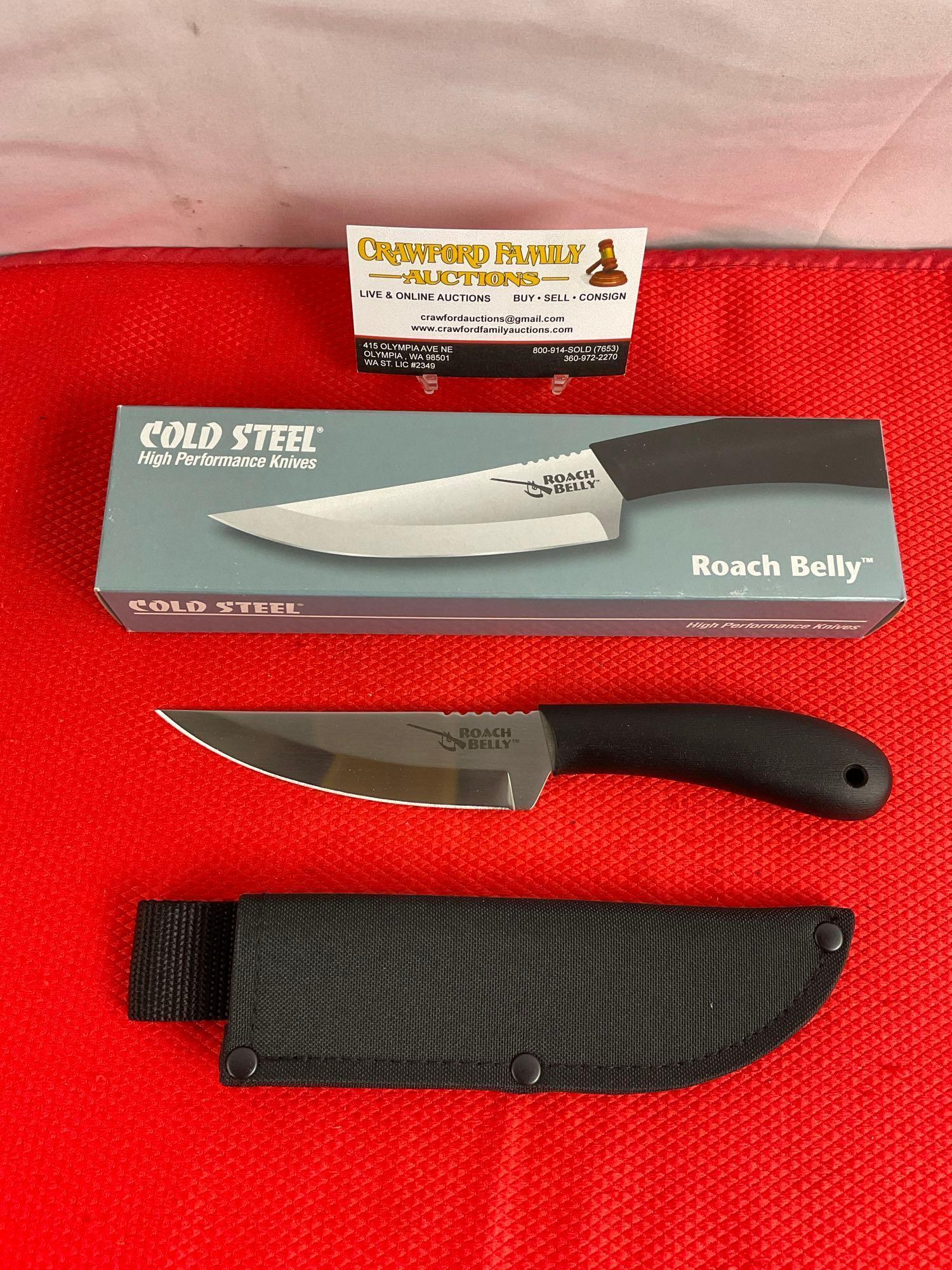 Cold Steel 5" 4116 Krupp Stainless Steel Fixed Blade Roach Belly Hunting Knife w/ Sheath. NIB. See