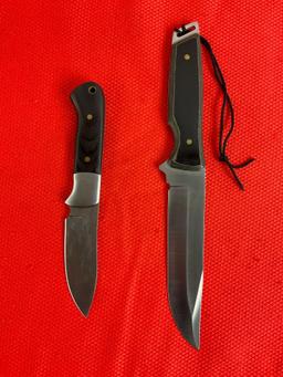 2 pcs Steel Fixed Blade Hunting Knives w/ Sheathes. Frost Cutlery 6" Delta Commander 15-581B. NIB.
