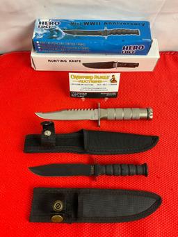 2 pcs 4" Steel Fixed Blade Hunting Knives. Hero Edge H-4874-M. Ramster KT-2181CH. See pics.